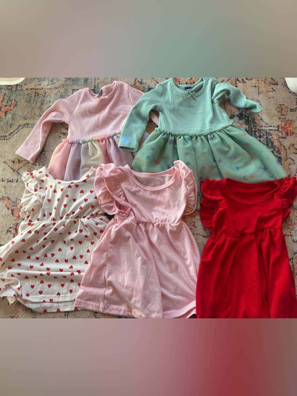 Mixed Girls' Dress Bundle - Pink, Red, Mint, White Heart Prints. Size  12-18
